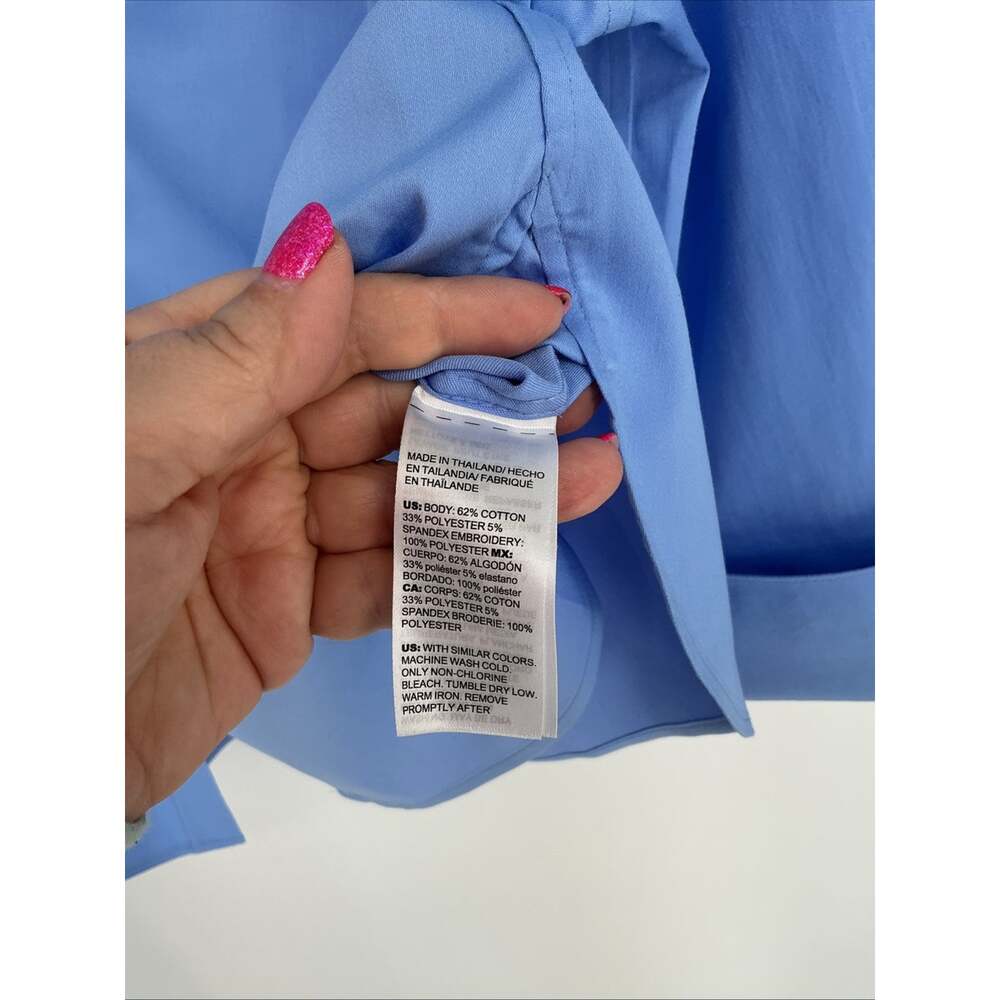 Chico's Women Blue 3 Button-up Collar 3/4 Sleeve Top XL - Picture 4 of 7